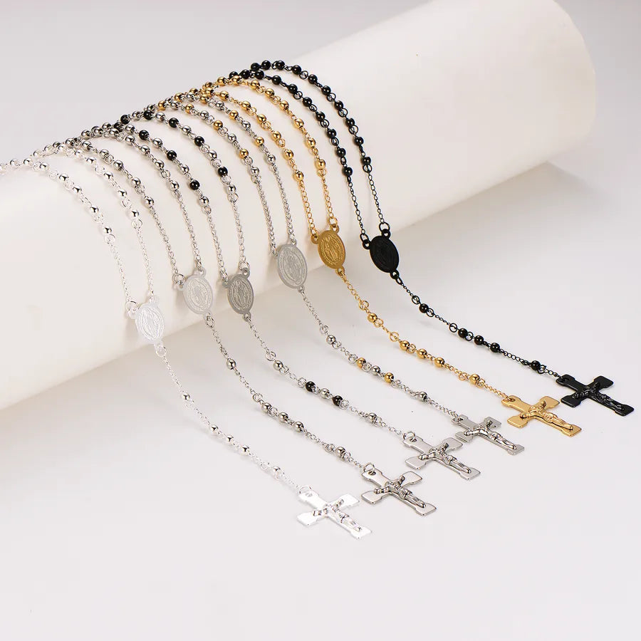 Retro Saint Benedict rosary in stainless steel - Silgold beads