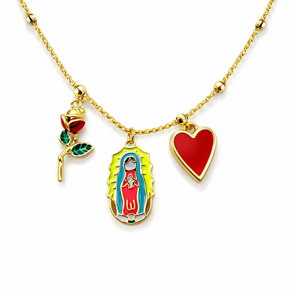 Trendy gold necklace with Virgin of Guadalupe