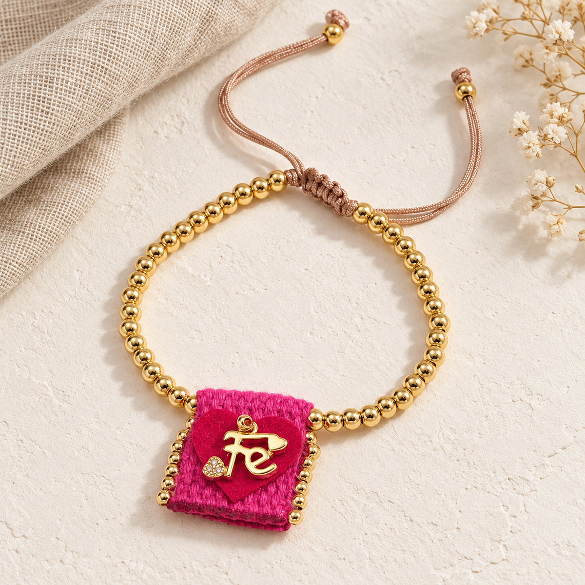 Brazalete Católico Fe en Mi Corazón Fucsia