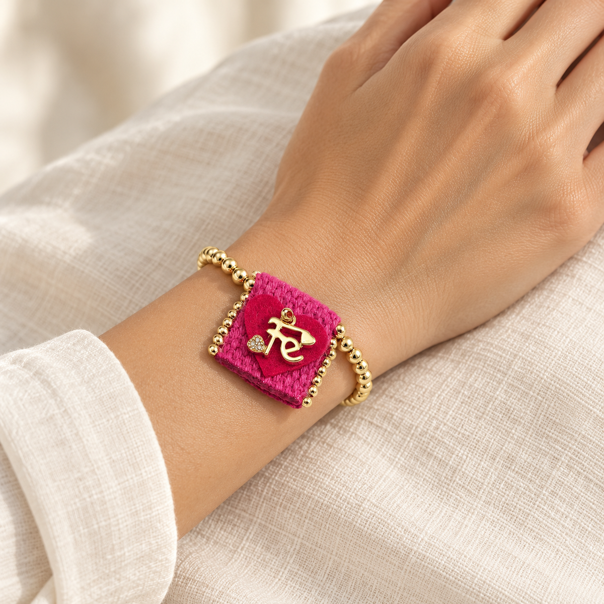 Brazalete Católico Fe en Mi Corazón Fucsia
