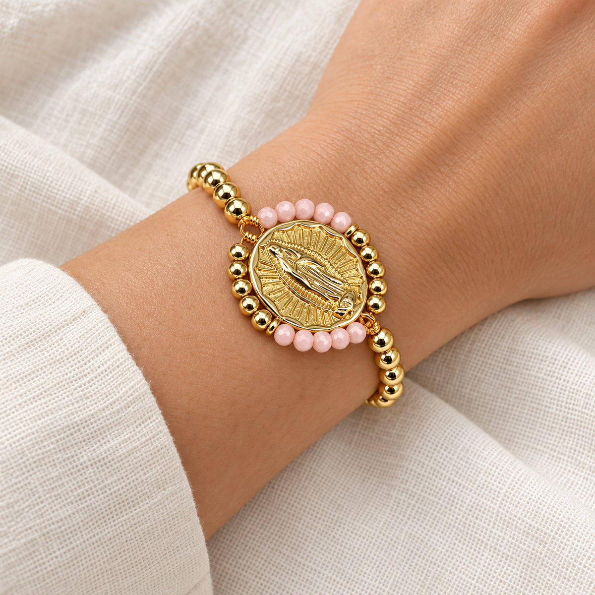 Compartimos la fe – Brazalete de la Virgen de Guadalupe en rosa