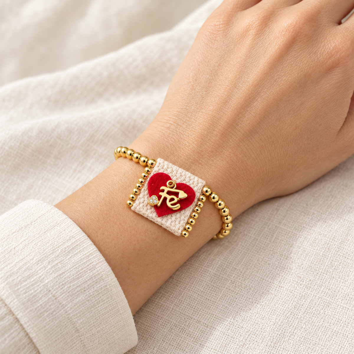 Brazalete Católico Fe en Mi Corazón Marfil