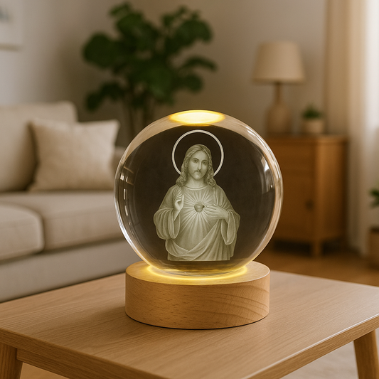 Esfera de Cristal LED Sagrado Corazón de Jesús – Luz Espiritual para el Hogar