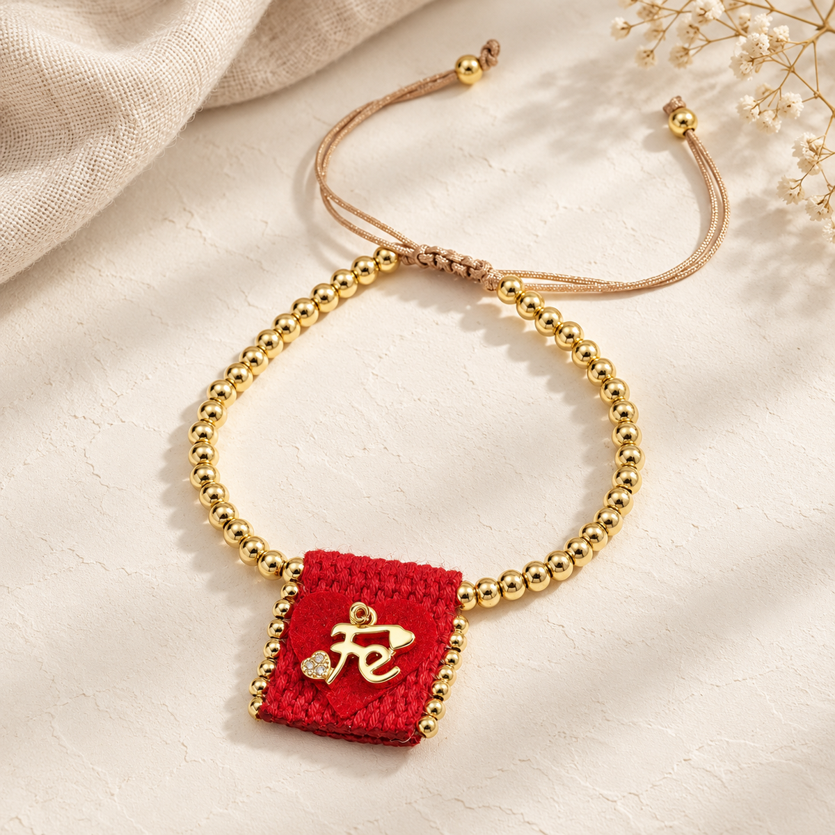 Brazalete Católico Fe en Mi Corazón Rojo