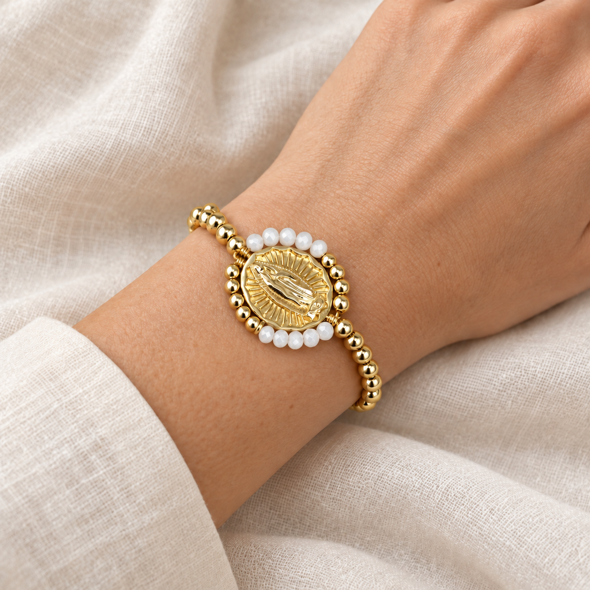 Con fe comienzo de nuevo – Brazalete de la Virgen de Guadalupe en blanco