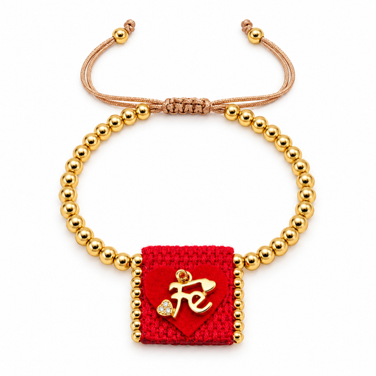 Brazalete Católico Fe en Mi Corazón Rojo