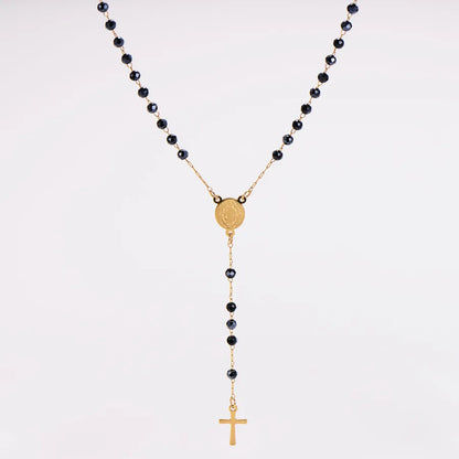 Rosario collar San Benito chapado en oro con cuentas black Grey