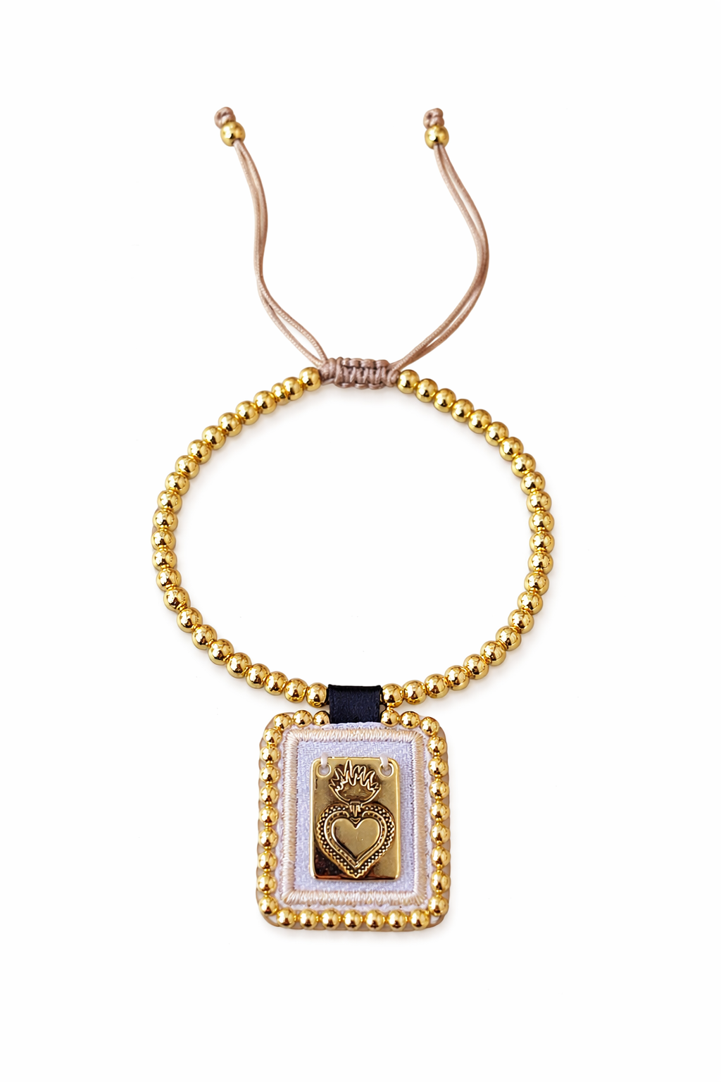 Spiritual bracelet with Sacred Heart medal and gold beads