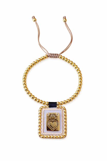 Spiritual bracelet with Sacred Heart medal and gold beads