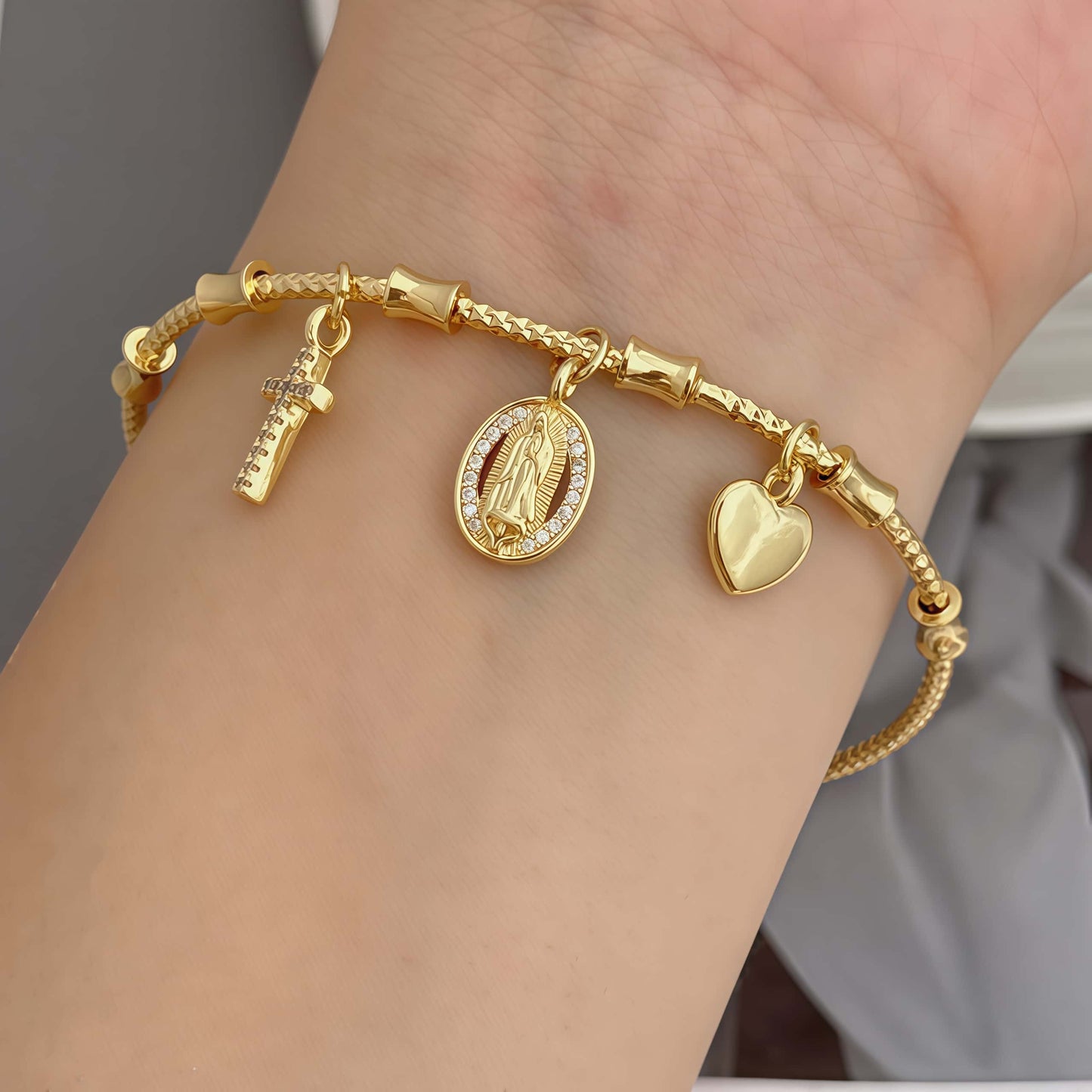 Religious bracelet, Virgin of Guadalupe, gold tone