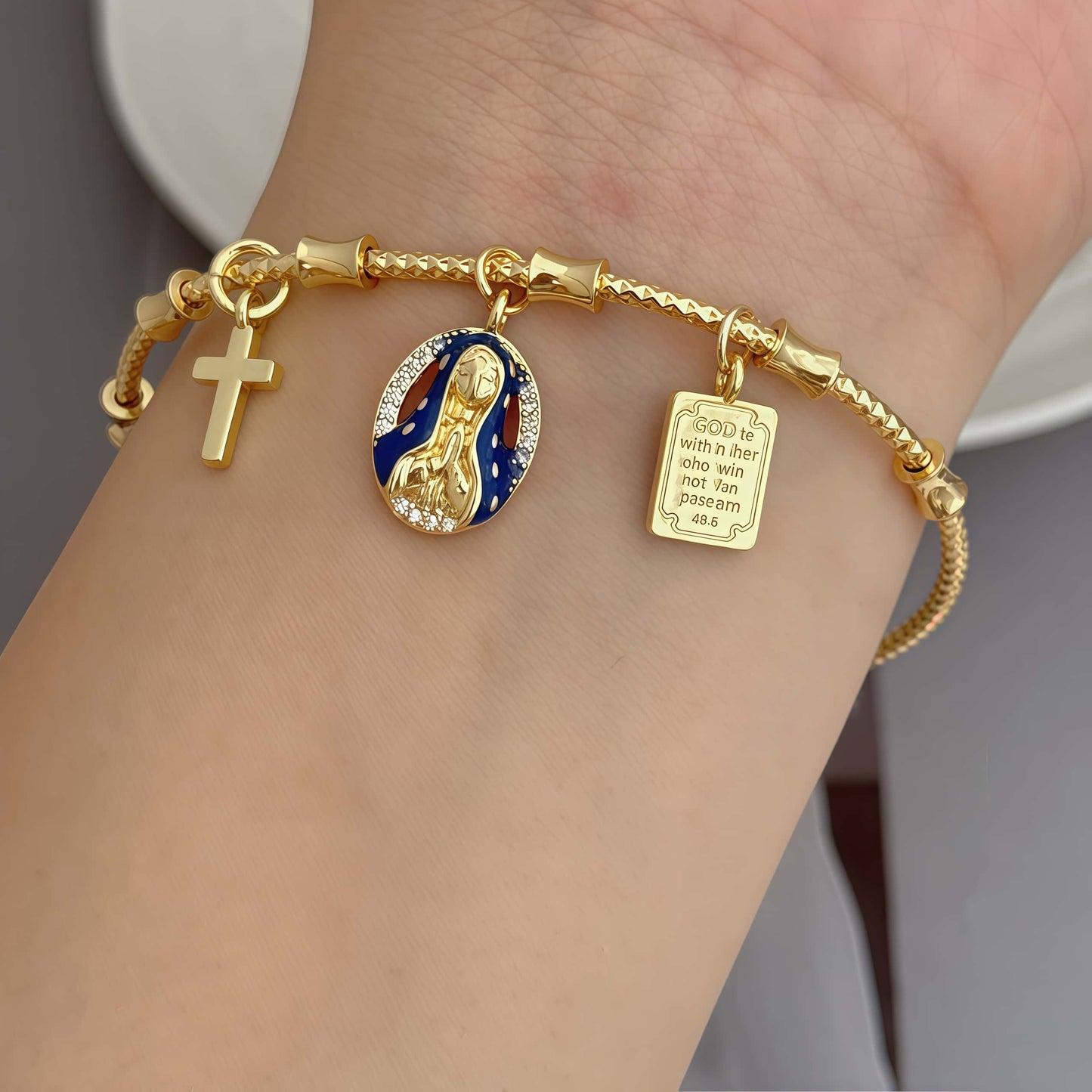 Devotional bracelet of the Virgin of Guadalupe with charms