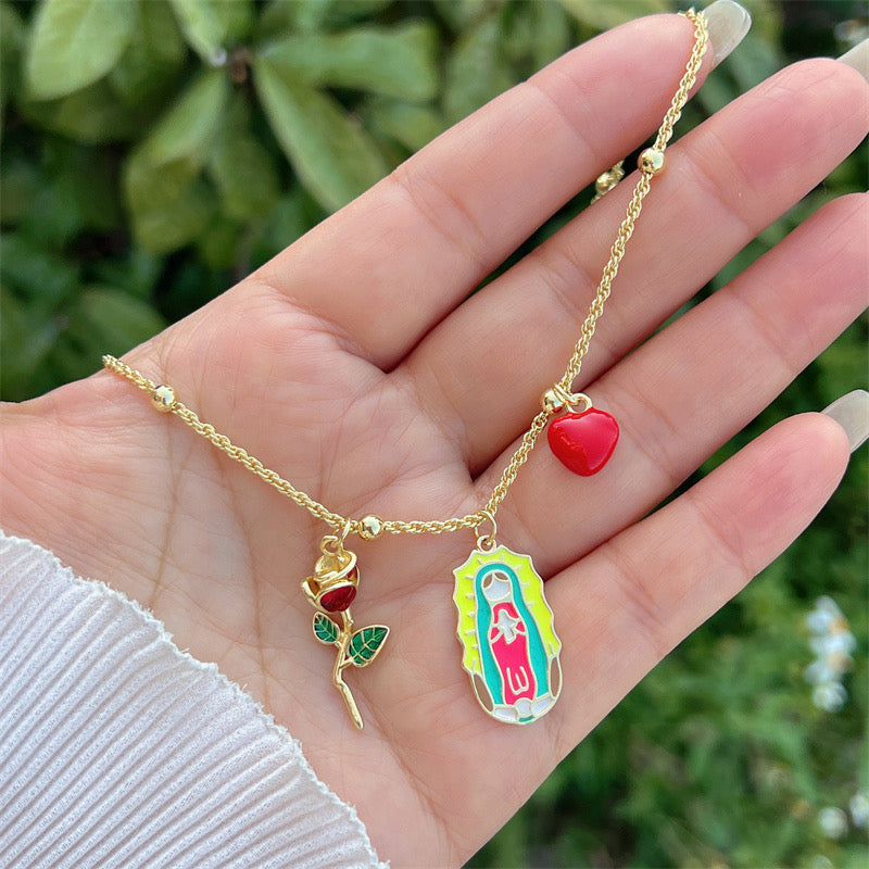 Trendy gold necklace with Virgin of Guadalupe