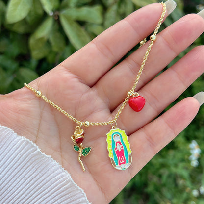 Trendy gold necklace with Virgin of Guadalupe