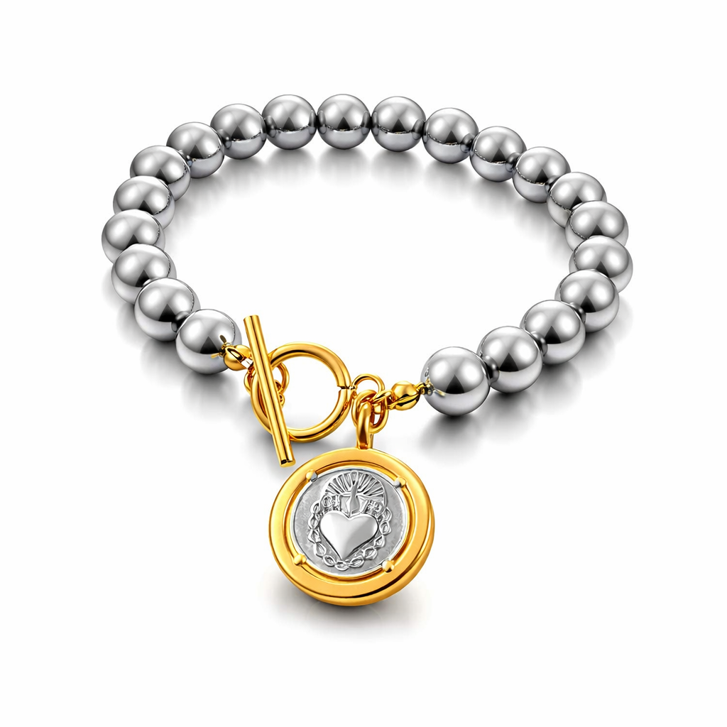 Brazalete religioso de acero inoxidable con medalla del Sagrado Corazón