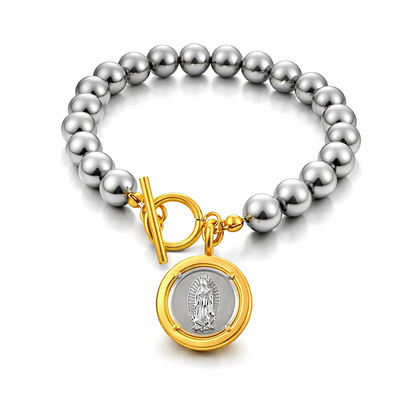Brazalete religioso de acero inoxidable con medalla de la Virgen de Guadalupe