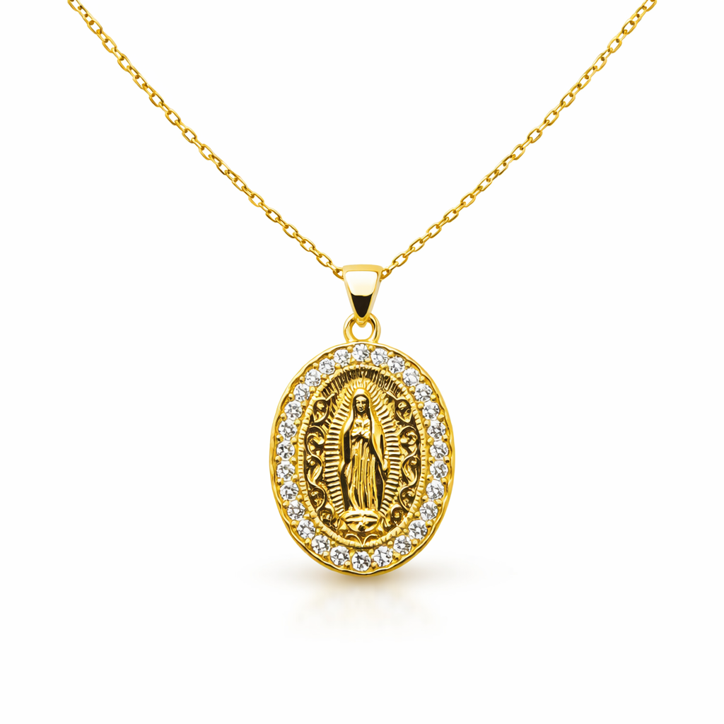 Virgin of Guadalupe necklace with sparkling cubic zirconia and elegant design 