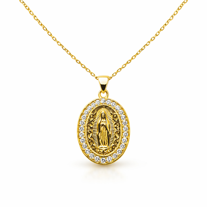 Virgin of Guadalupe necklace with sparkling cubic zirconia and elegant design 