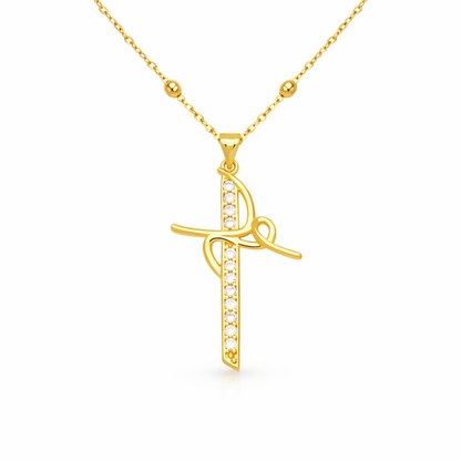 Gold religious necklace with glitter line cross and elegant design