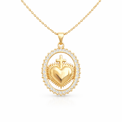 Gold necklace with Sacred Heart and oval sparkle