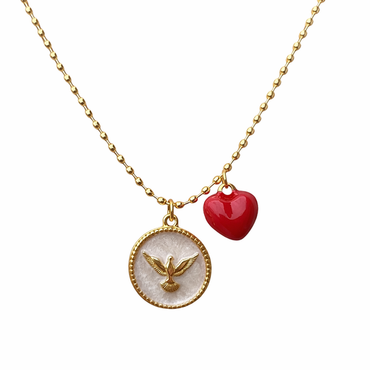 Collar religioso con medalla de Espíritu Santo y dije de corazón