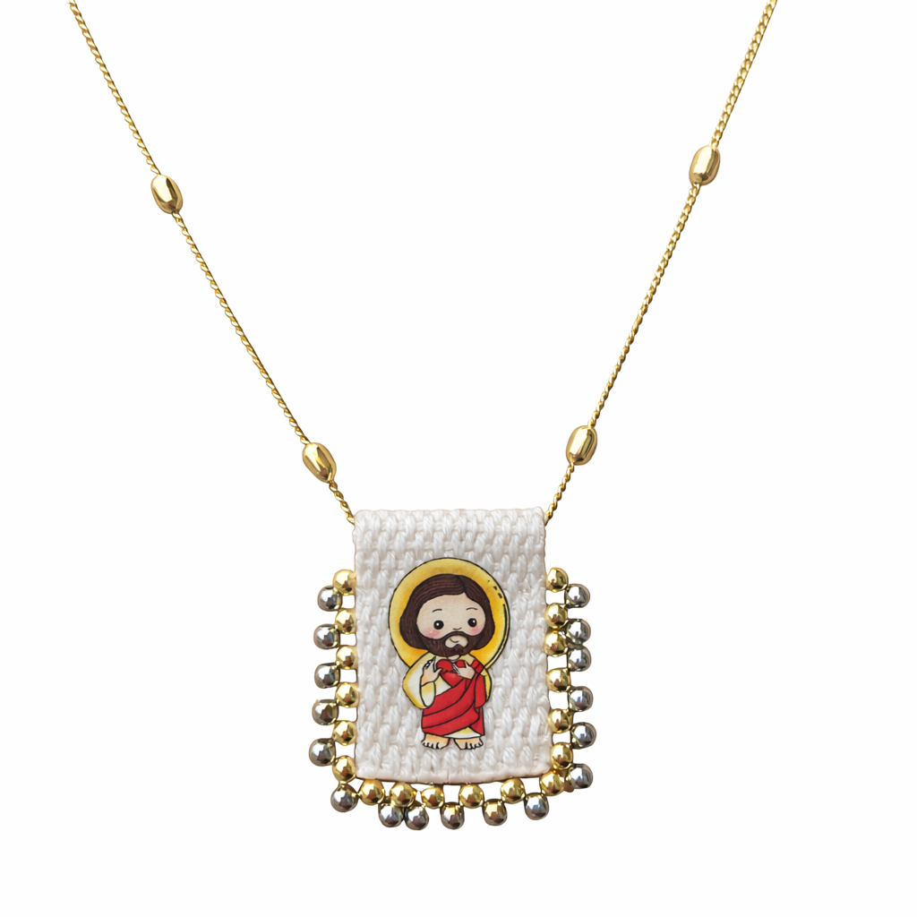 Religious necklace Jesus embroidered handcrafted design