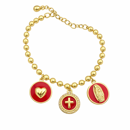 Red woven bracelet with gold pavé charm