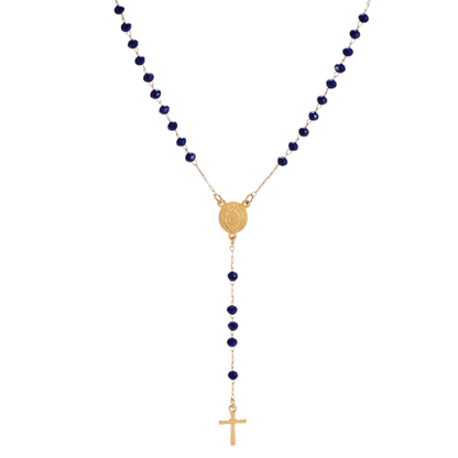 Rosario collar San Benito chapado en oro con cuentas azul dark