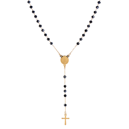 Rosario collar San Benito chapado en oro con cuentas black Grey