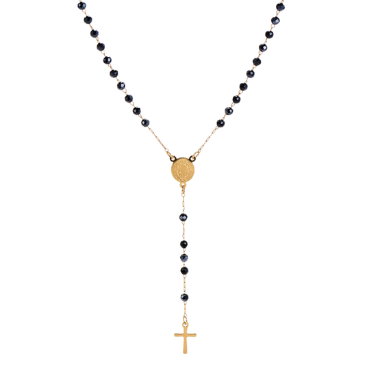 Rosario collar San Benito chapado en oro con cuentas black Grey