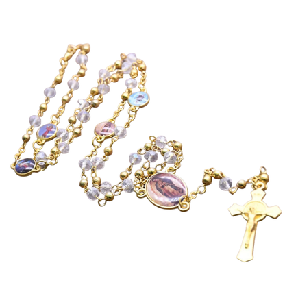 Collar Rosario Dorado con Cristal Transparente Premium