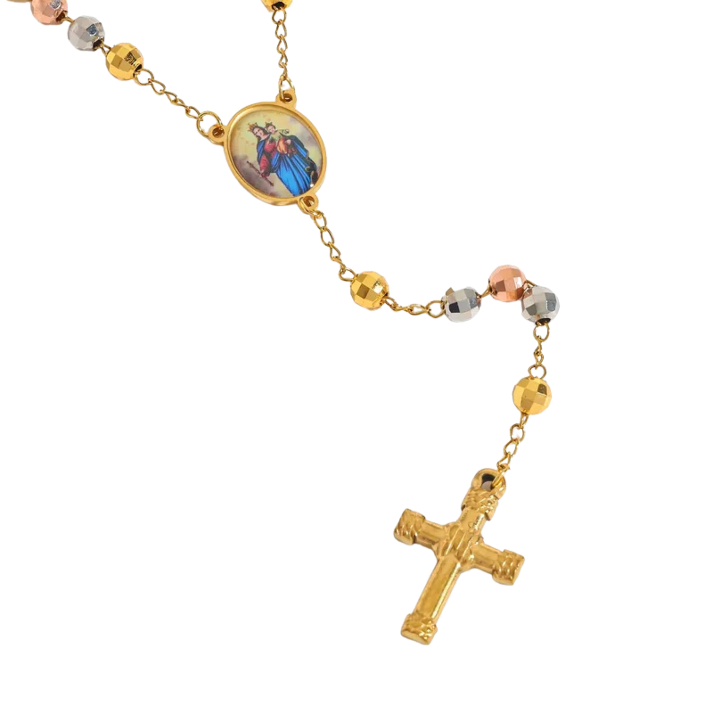 Gold rosary of the Virgin Mary Help of Christians with vintage medal