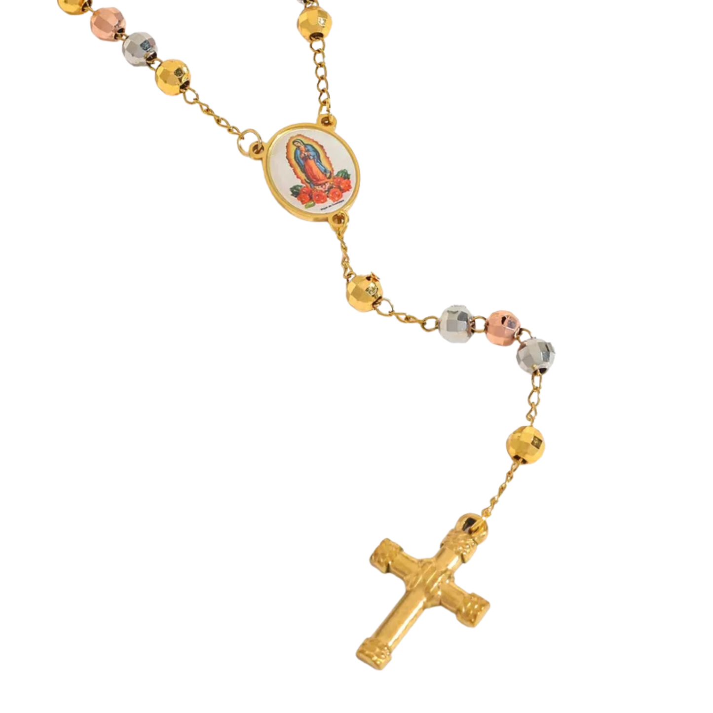 Gold-plated rosary of Our Lady of Guadalupe with vintage medal 