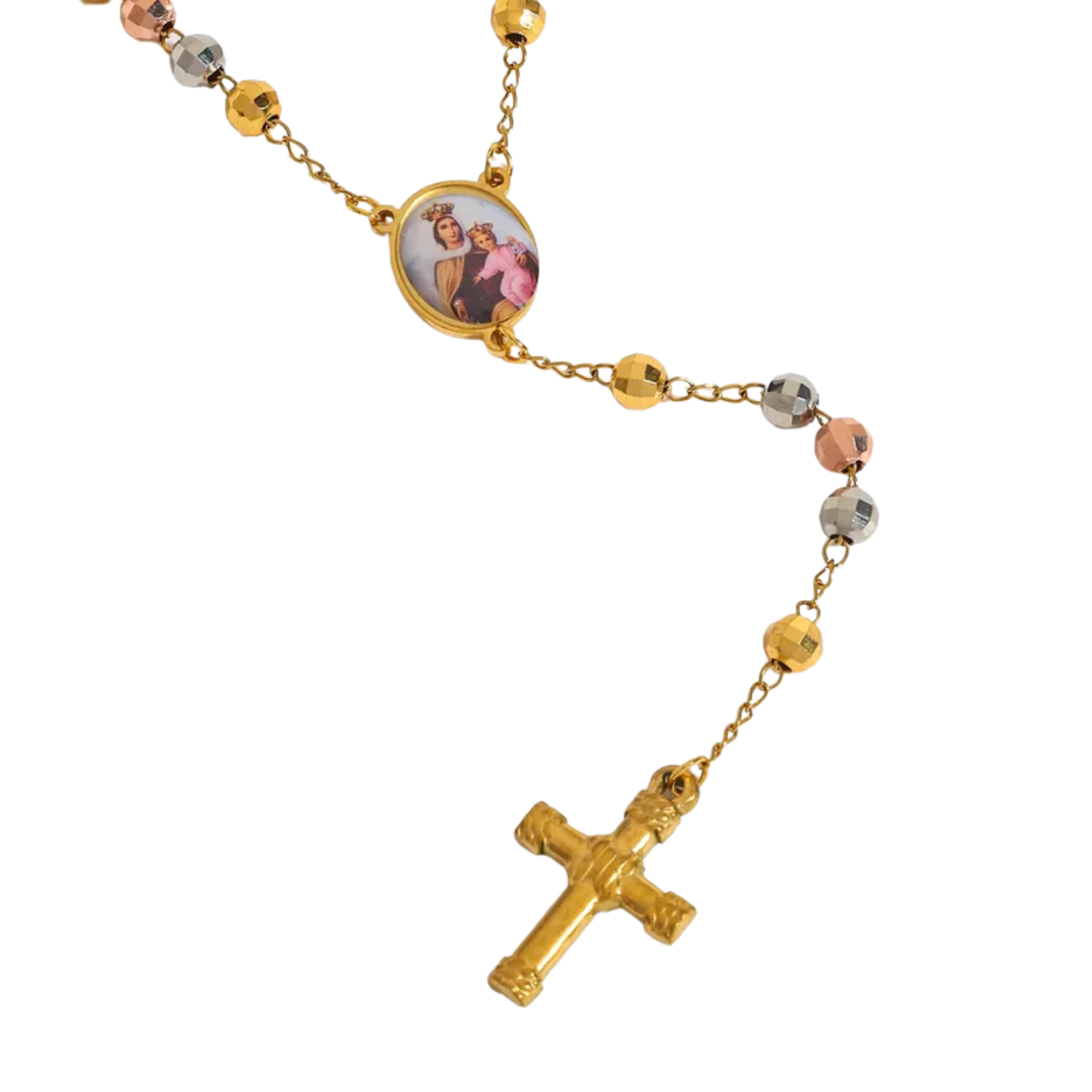 Gold-plated rosary of Our Lady of Mount Carmel with vintage medal 
