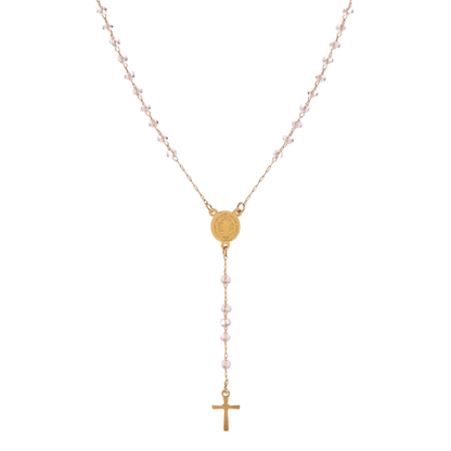 Gold St. Benedict rosary with pink acrylic beads 