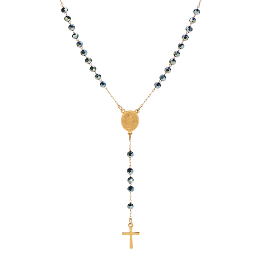 Gold St. Benedict rosary with olive green acrylic beads