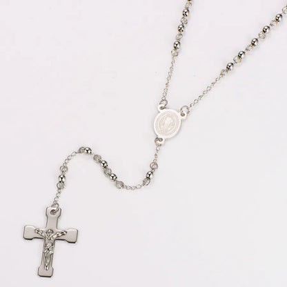 Retro Saint Benedict rosary in stainless steel - Silver beads 