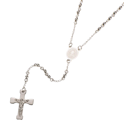 Retro Saint Benedict rosary in stainless steel - Silgold beads 