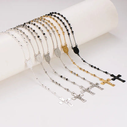Retro Saint Benedict rosary in stainless steel - Silgold beads 